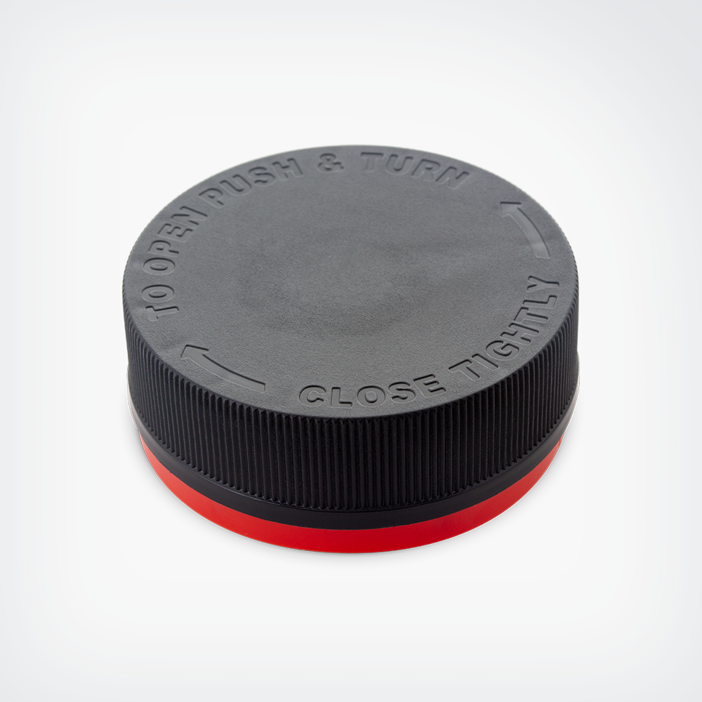 Child Resistant Tamper Evident (CRTE) Ribbed PE Lined Black Red Band